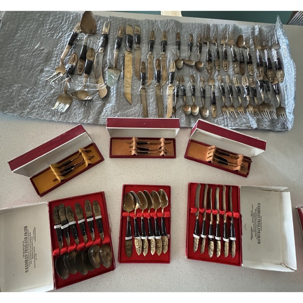 VINTAGE S. Samran Thailand Co BRASS/BRONZE FLATWARE MADE IN THAILAND 65 pieces